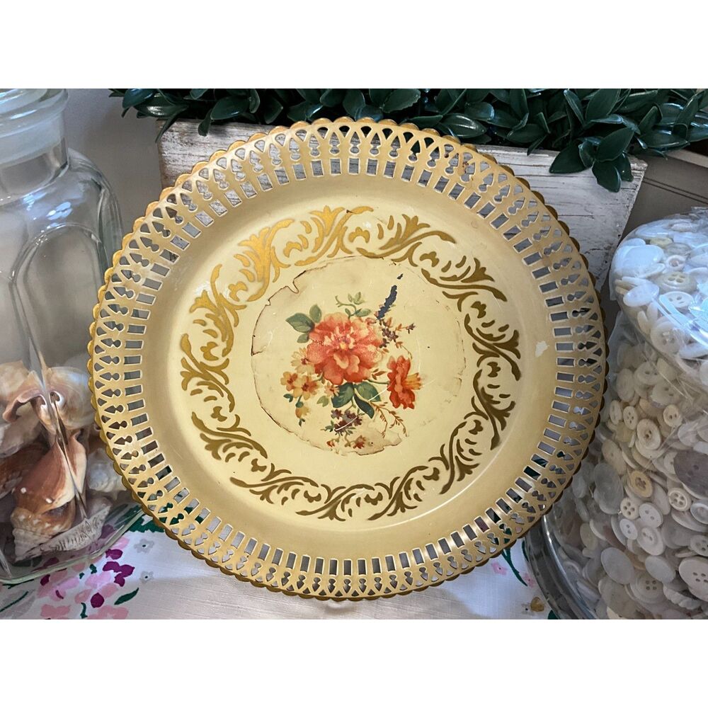 Vintage floral serving tray cottage chic center decal of flowers Grandmachic